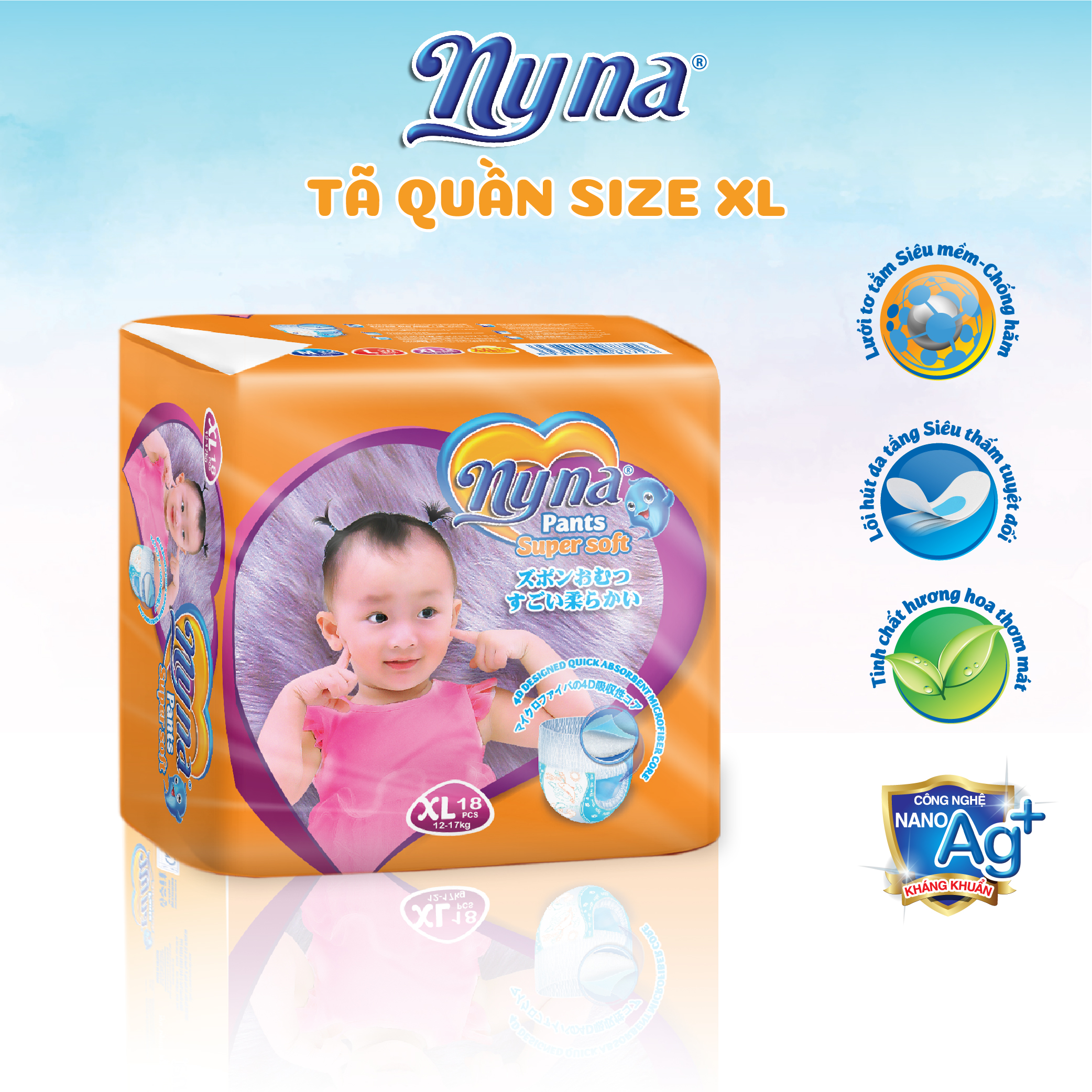 Tã quần nyna size xl 18 miếng siêu mềm, siêu thấm hút. bỉm quần nyna chính hãng. tả quần size xl mềm mại, khô thoáng, chống tràn. bĩm quần size m, chống hăm tã, kháng khuẩn, khử mùi. tã bỉm giấy siêu thấm hút
