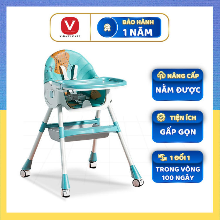 Ghế ăn dặm cho bé Vbaby có bánh xe gấp gọn 4 chế độ nghiêng ngồi nghỉ ngơi nằm dành cho bé trẻ 0 - 4 tuổi trên 6 tháng giá rẻ