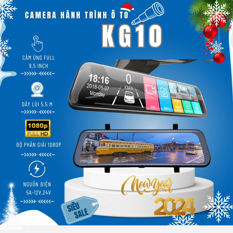 Camera hành trình ô tô ONTEKCO KG10 Màn Gương cảm ứng 10 inch chất lượng chuẩn 1080P