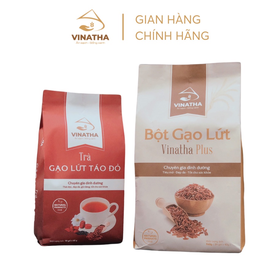 Combo Bột Gạo Lứt Vinatha Plus + Trà Gạo Lứt Táo Đỏ - Chuyên Gia Dinh Dưỡng, Đẹp Da, Giữ Dáng, Tốt Cho Sức Khỏe