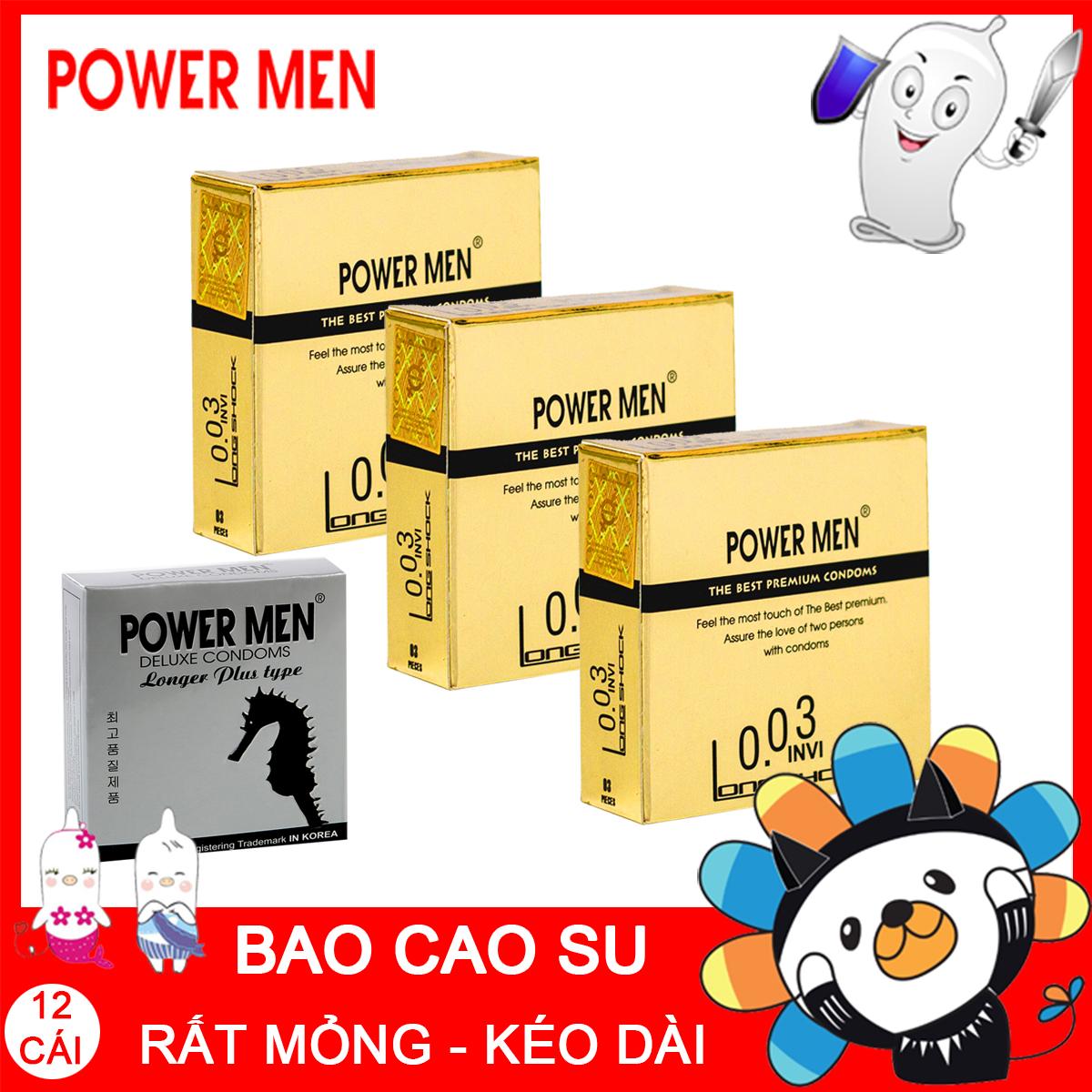 Bao cao su Powermen Bộ 9 bao Siêu Mỏng Kéo Dài - 3 hộp Bao cao su Powermen INVI 0.03 Longshock Điệp viên tàng hình + TẶNG KÈM 1 Hộp Bcs Chống xuất tinh sớm 3 chiếc