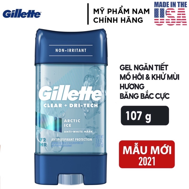 Lăn khử mùi nam gel gillette arctic ice 107g mẫu mới ngăn mồ hôi suốt 24h - mỹ