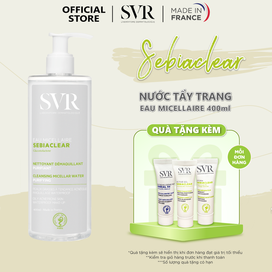 Nước làm sạch da, tẩy trang và giúp loại bỏ dầu SVR SEBIACLEAR EAU MICELLAIRE 400ml