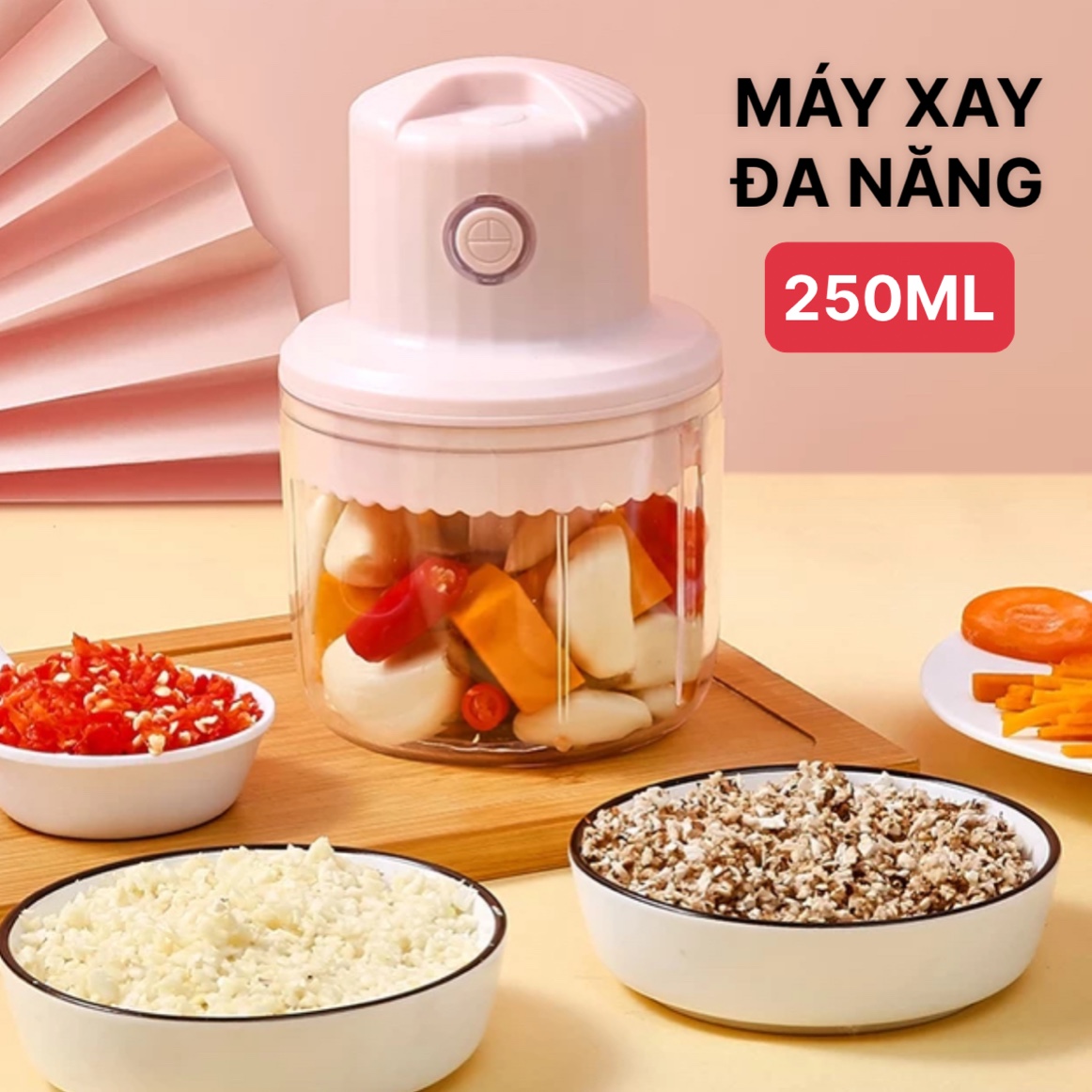 [SIÊU NHANH] MÁY XAY TỎI ỚT GỪNG XẢ THỊT CÁ RAU CỦ SIÊU NHỎ SẠC USB CAO CẤP 250ML - DỤNG CỤ DẬP NHUYỄN TỎI ỚT LƯỠI XAY INOX 304 KHÔNG GỈ AN TOÀN CHẤT LƯỢNG