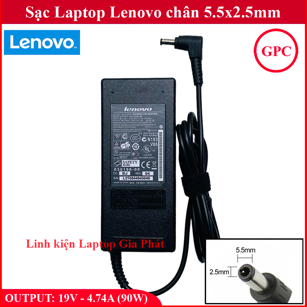 Sạc laptop lenovo 19v – 4.74a – 90w chân to 5.5x2.5mm - đường kính đầu sạc 5.5mm