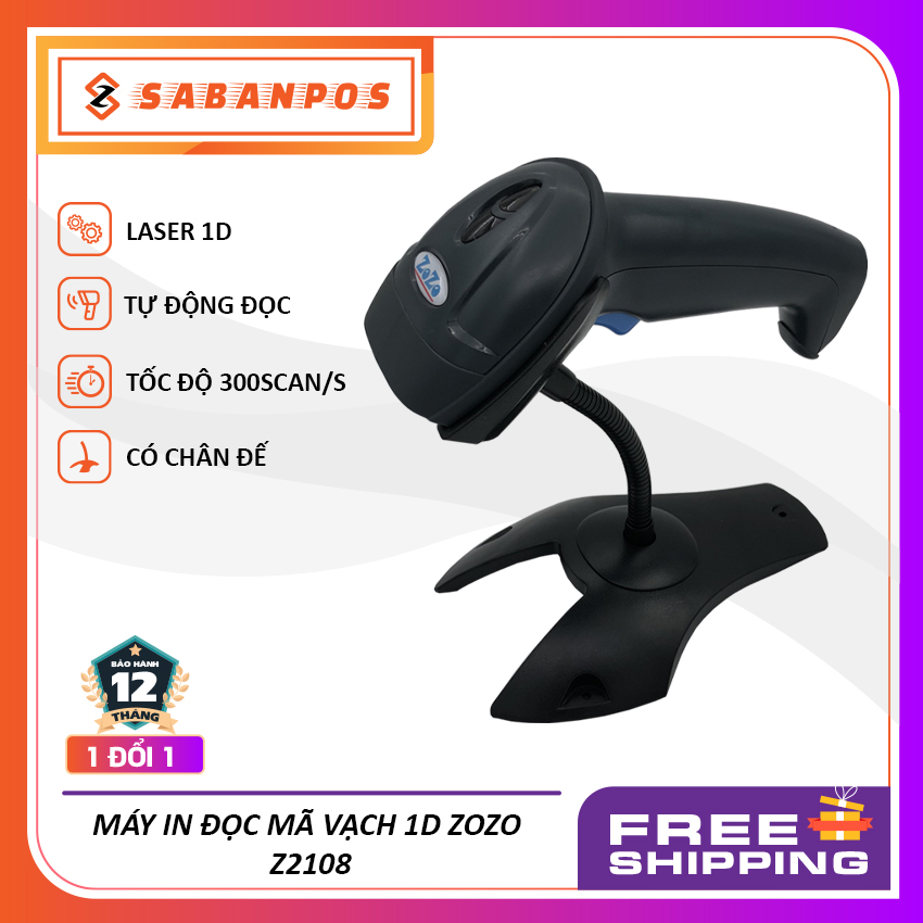 Máy đọc mã vạch có dây ZOZO Z2108 1D Laser siêu nhạy [BẢO HÀNH 12 THÁNG] - Sabanpos