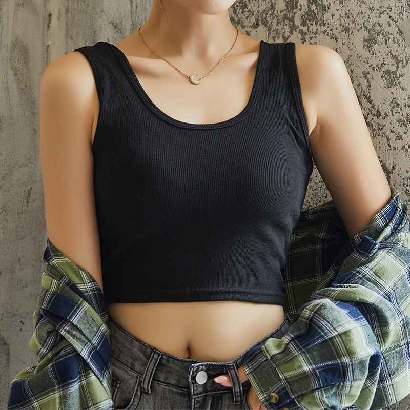 Áo croptop nữ ôm body cổ chữ U co dãn