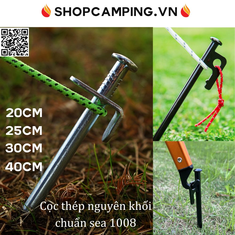 Cọc thép chuẩn sae 1008, cọc gim lều cắm trại, cọc đinh cố định lều cắm trại nguyên khối - Camping VietNam