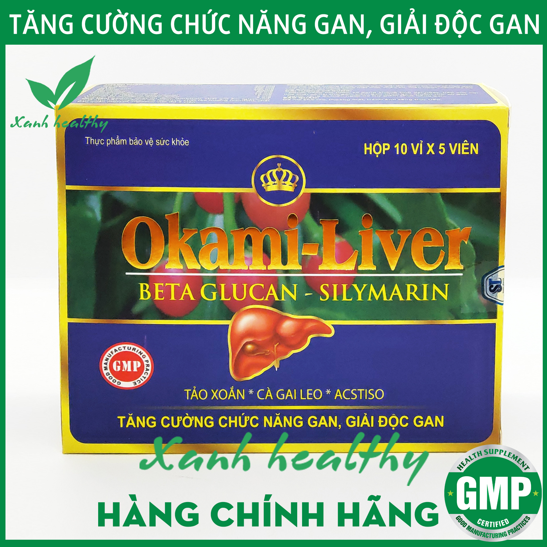 OKAMI-LIVER- Viên uống bổ gan  - Từ tảo xoắn, cà gai leo, acstiso giúp giải độc gan, hạ men gan, tăng cường chức năng gan - Hộp 50 viên Hàng chính hãng