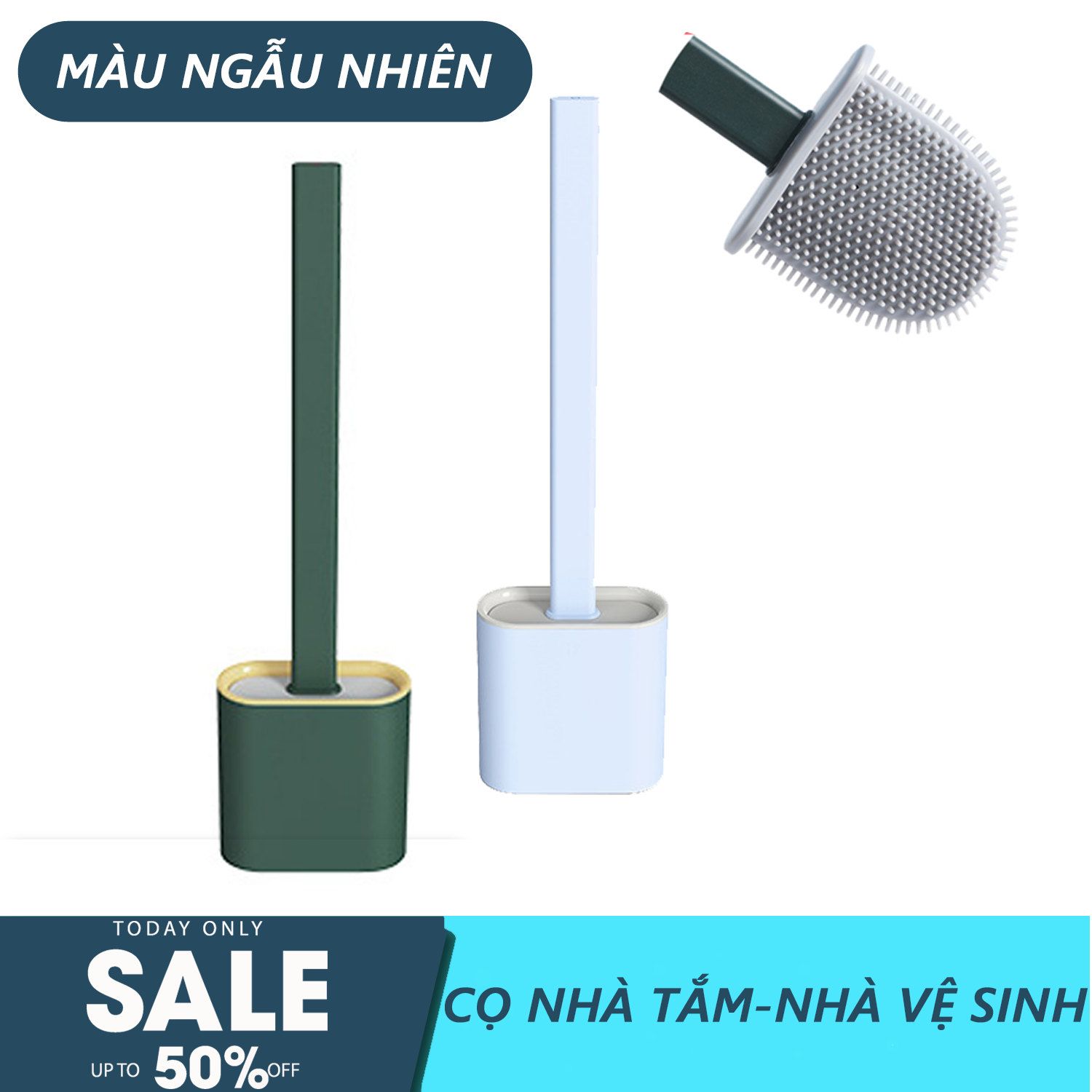 Bàn chải cọ nhà vệ sinh - bàn chải cọ bồn cầu - cây bàn chải chổi cọ chà rửa vệ sinh bồn cầu toilet brush bằng silicon kèm hộp đựng dán tường - cọ vệ sinh silicon, chổi chà toilet silicon