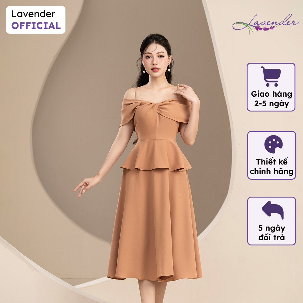 Đầm dự tiệc sang trọng lavender dáng xòe peplum cổ v tay chờm d2451