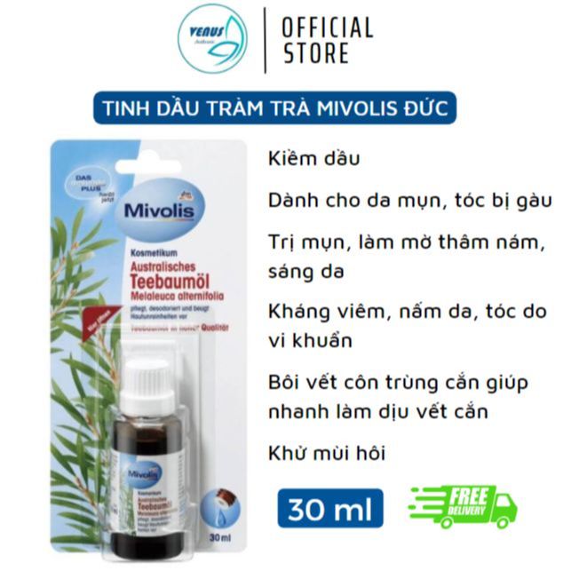 Tinh dầu Tràm Trà Úc Mivolis Australisches Teebaumol kháng viêm, chăm sóc da mụn, làm đẹp da, 30ml - Hàng nội địa Đức
