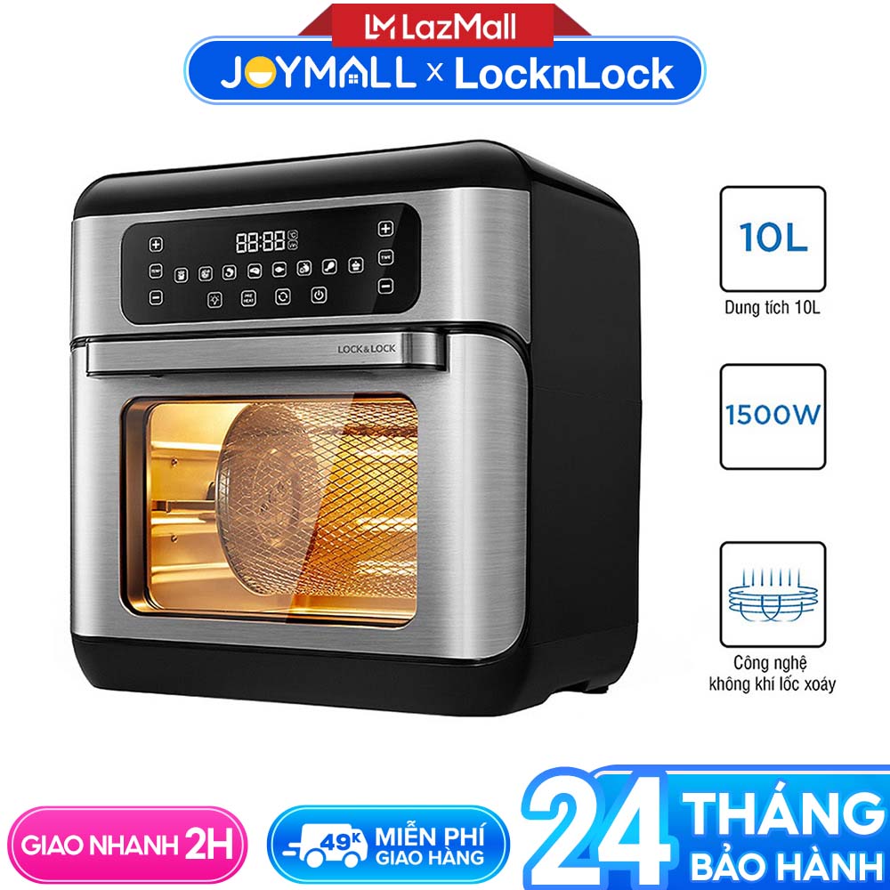 Lò chiên, nướng,sấy đa năng Lock&Lock Air Fryer Oven EJF291BLK 10L - Hàng chính hãng, 8 chế độ cài sẵn, mặt kính dễ quan sát - JoyMall