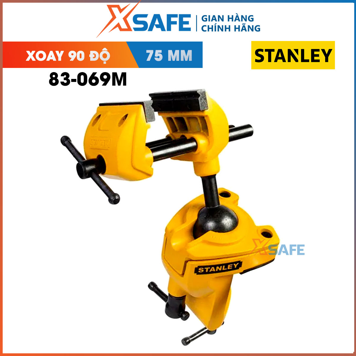Eto bàn kẹp mini đa góc 3’’ 75mm STANLEY 83-069M được đúc từ hợp kim nhôm. Eto Stanley hàm kẹp mở tối đa 75mm, khả năng xoay linh hoạt lên đến 90 độ, trọng lượng nhẹ - Phân phối chính hãng XSAFE