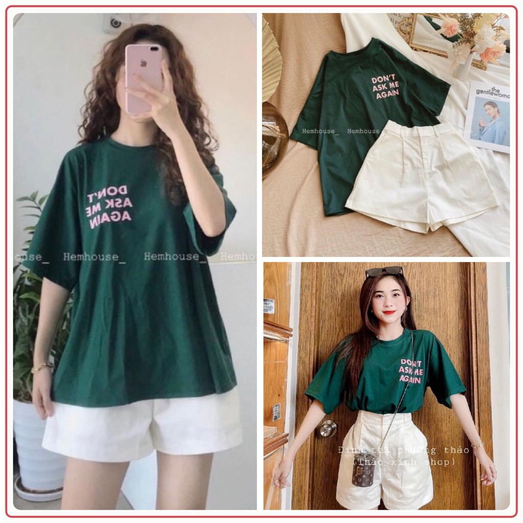 Set quần short trắng kèm áo FREESHIP Set áo phông xanh phom thụng mix quần short kaki trắng AD39