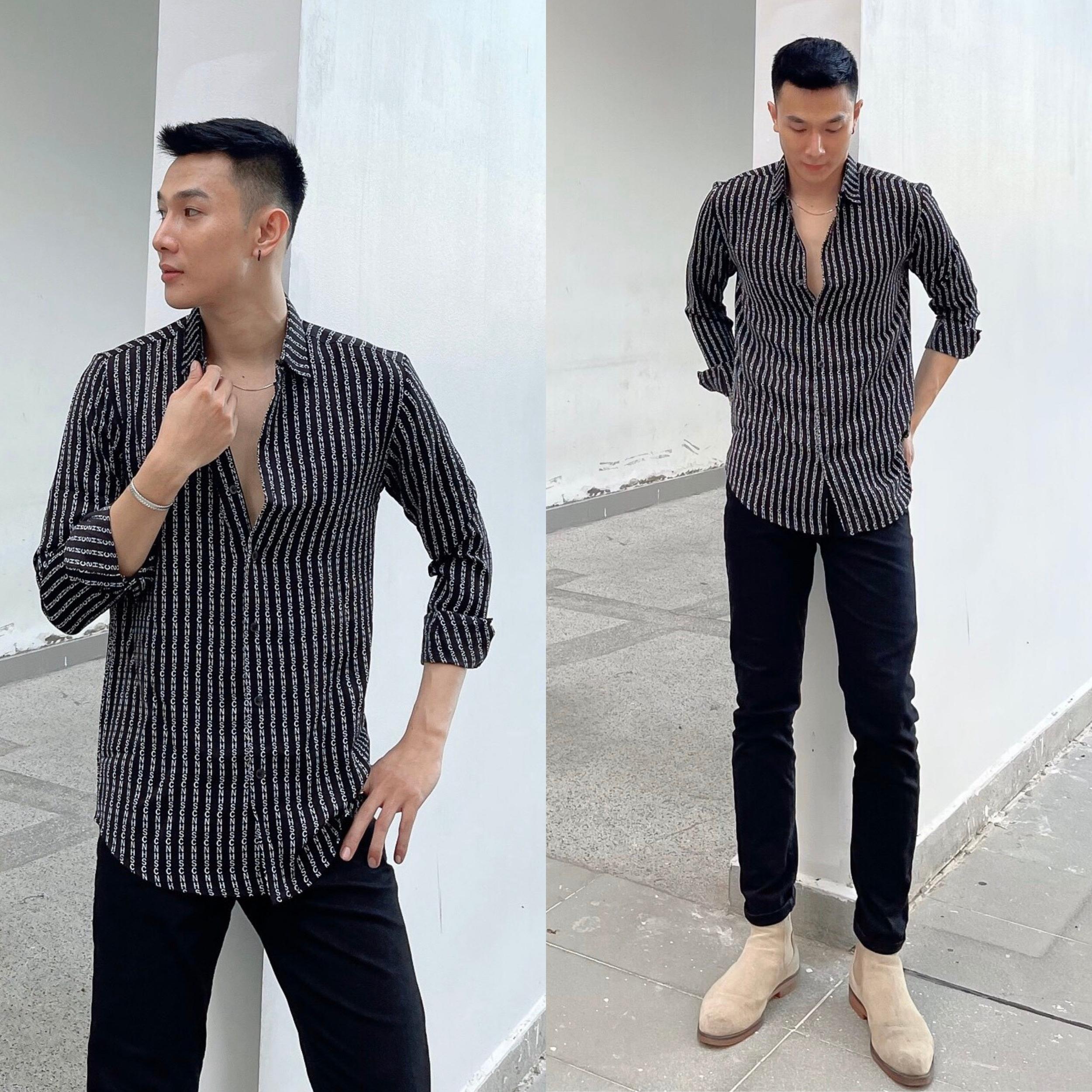 Áo sơ mi lụa nam dài tay họa tiết S13