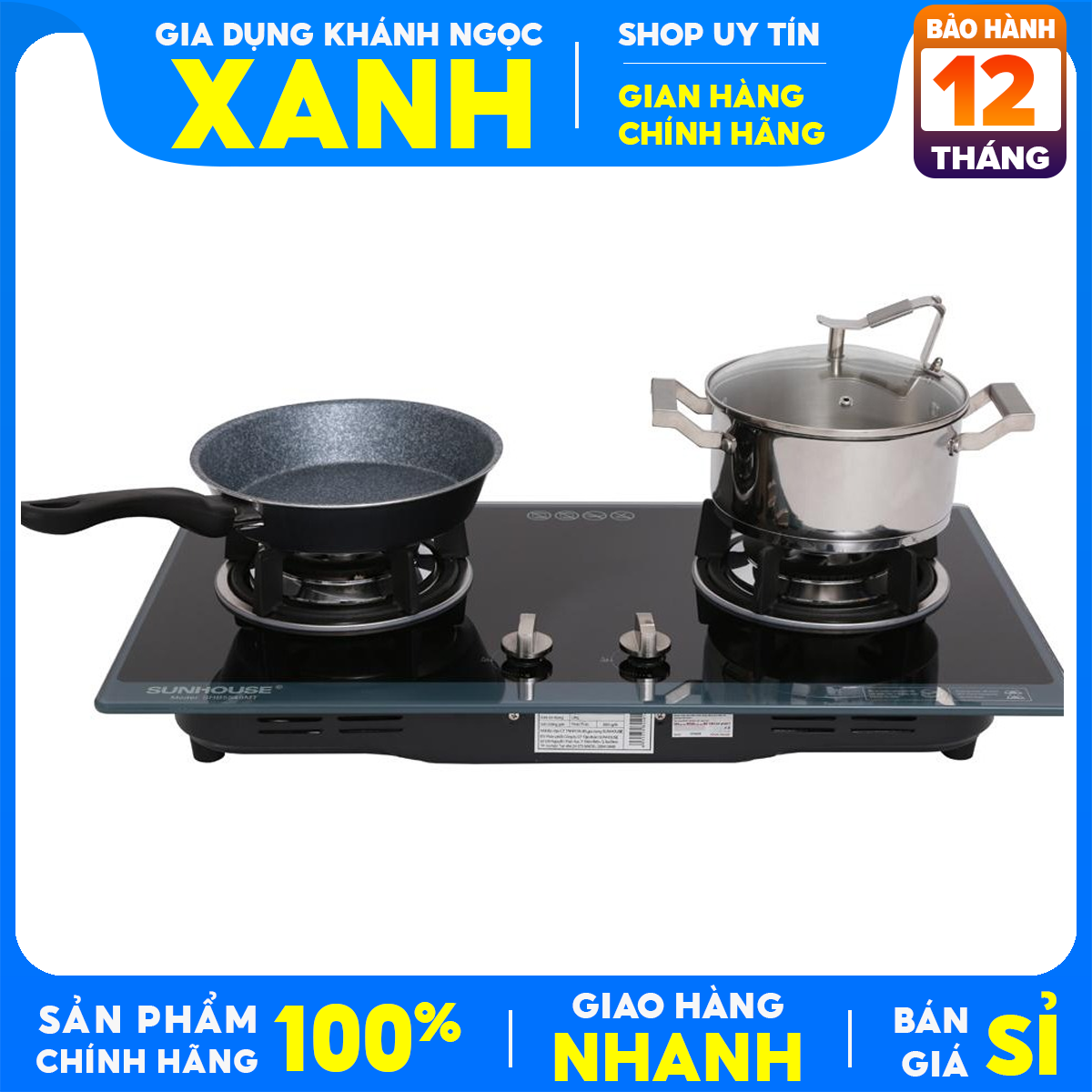 Bếp gas âm sunhouse shb5548mt hàng trưng bày mới 99% +tặng dây ga,cổ dê -đánh lửa ic, tiết kiệm gas - bảo hành 12 tháng