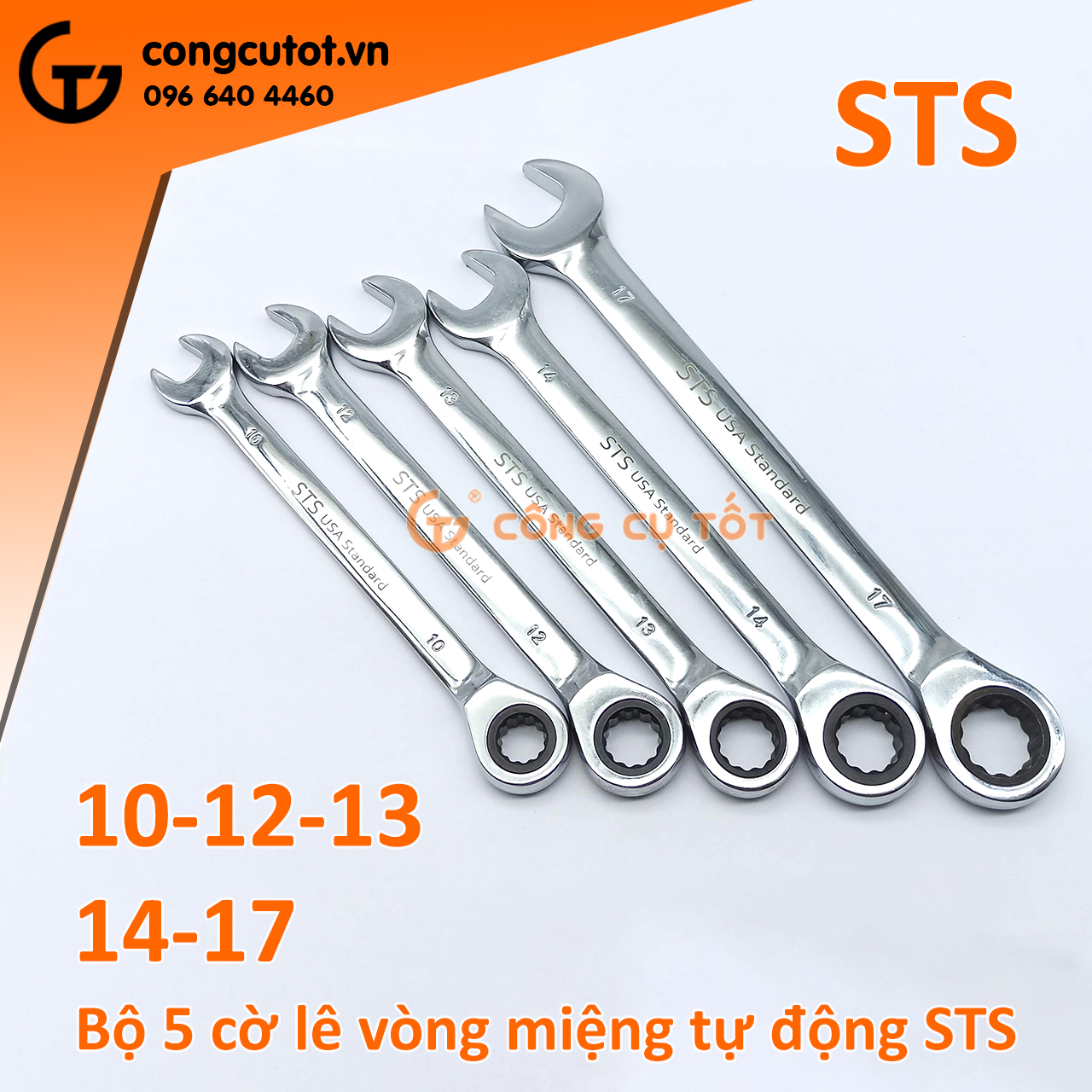 Bộ 5 cây cờ lê vòng miệng tự động STS số 10,12,13,14,17