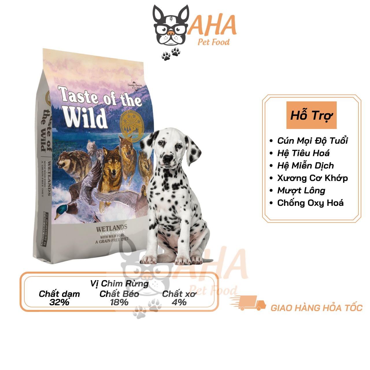 Thức ăn cho chó đốm taste of the wild bao 500g & 2kg vị chim rừng trái cây rau củ quả