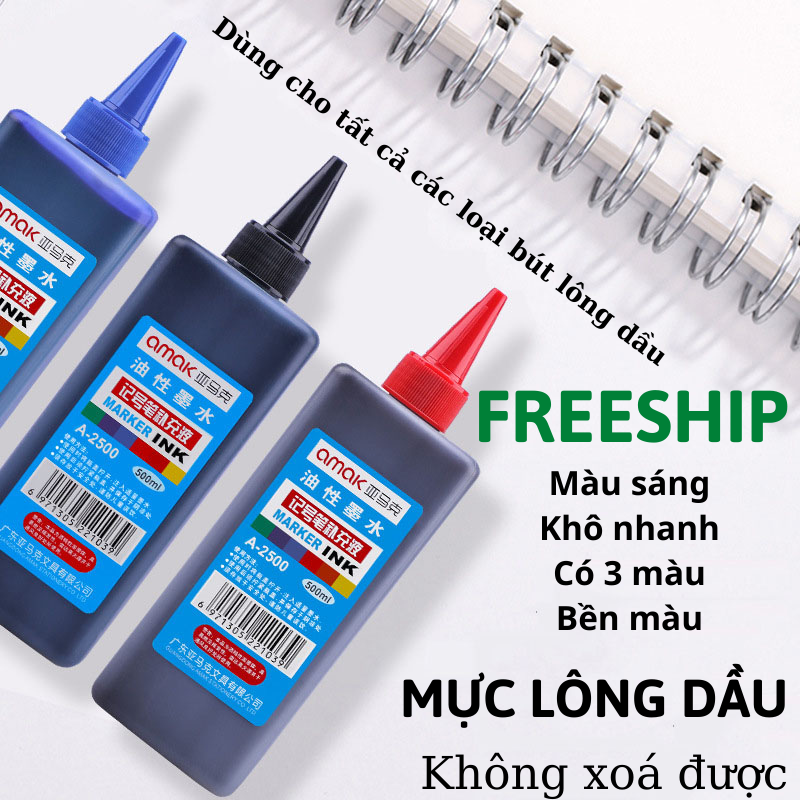 Mực lông dầu không xoá được bền màu, màu tươi sáng chai khổng lồ 500ml