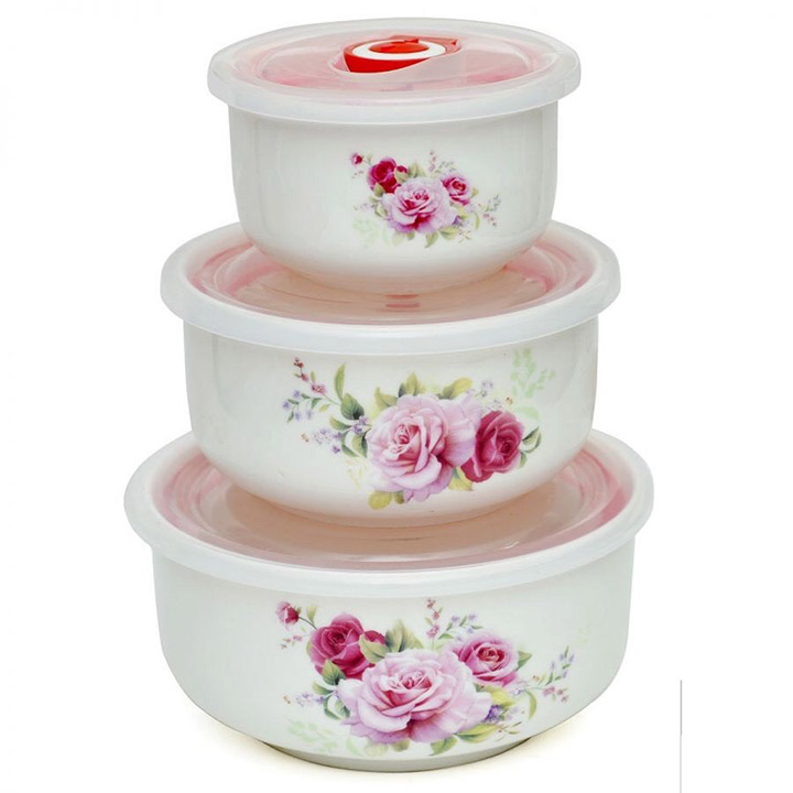 Bộ ba bát sứ có nắp đậy-Bát sứ cao cấp-Tô chan canh bằng sứ tiện lợi