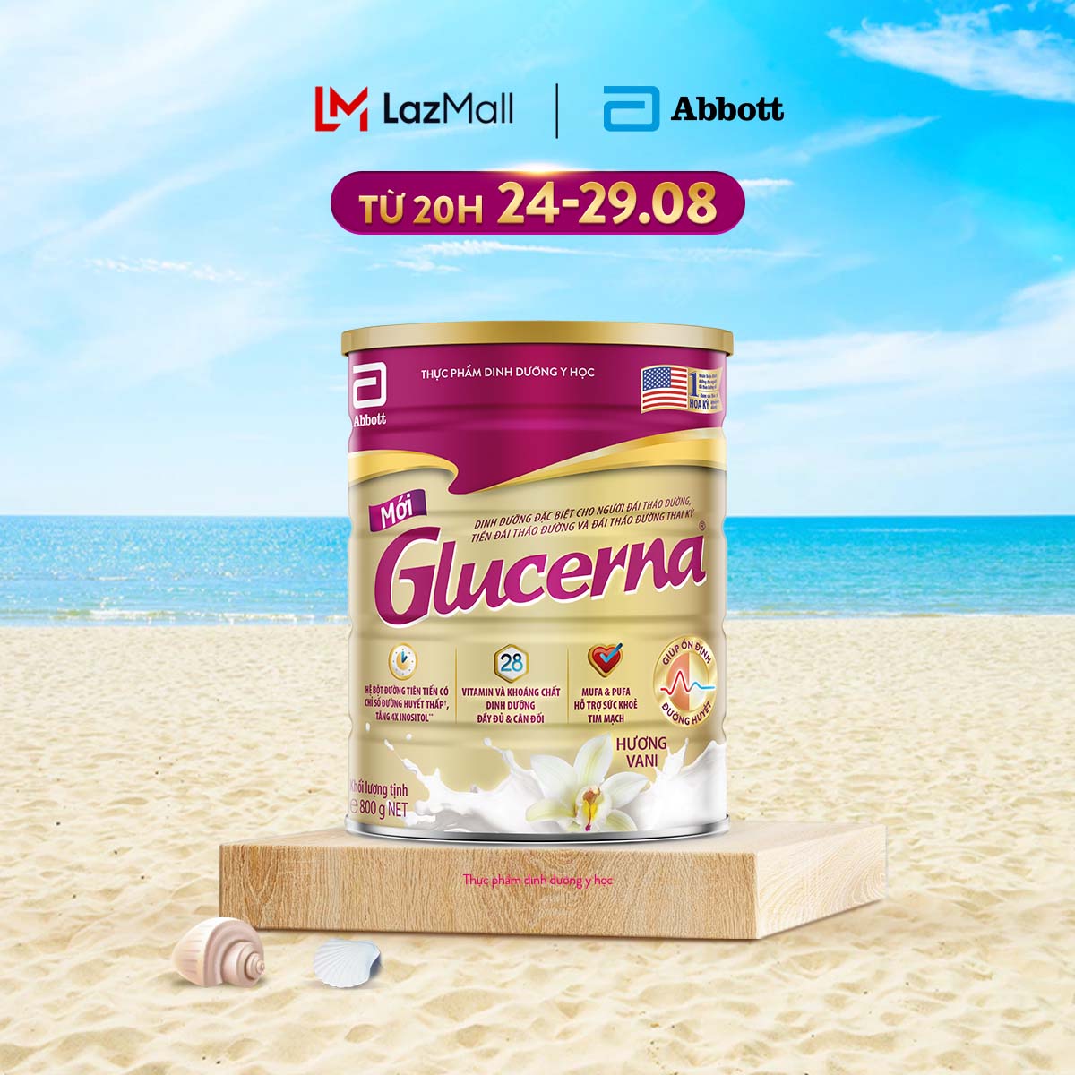 Lon sữa bột Glucerna hương Vani 800g