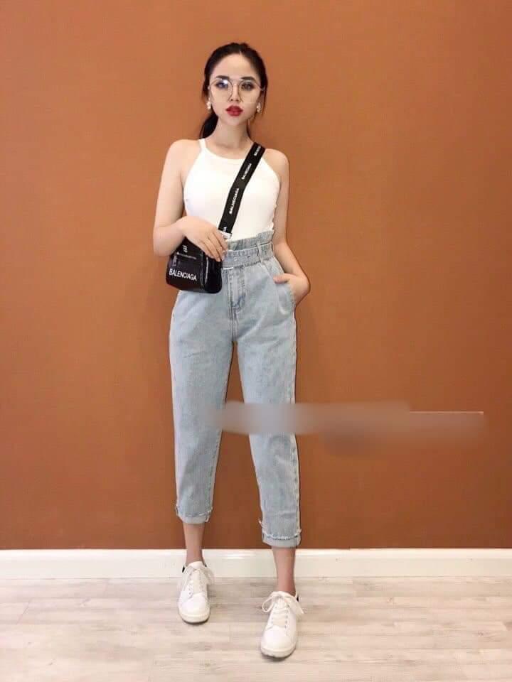 (ẢNH THẬT) QUẦN BAGGY JEAN NỮ CÓ ĐAI LƯNG, KIỂU DÁNG HÀN QUỐC, NÂNG MÔNG TÔN DÁNG, SHOPSUMO1986