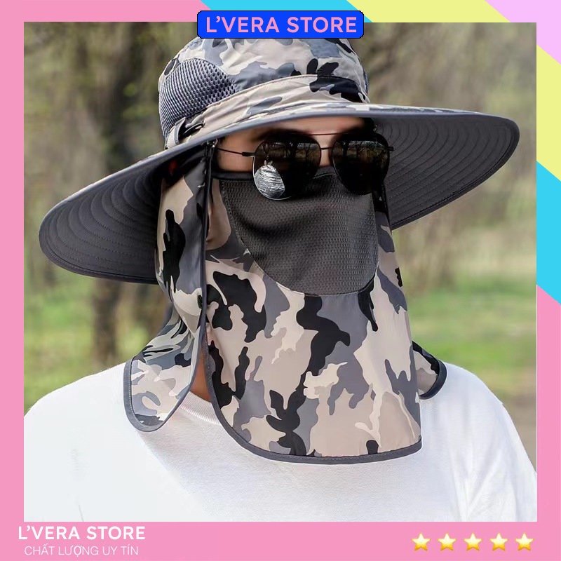 Sun protection wide brim sun hat with face mask breathable Men mask - 7
