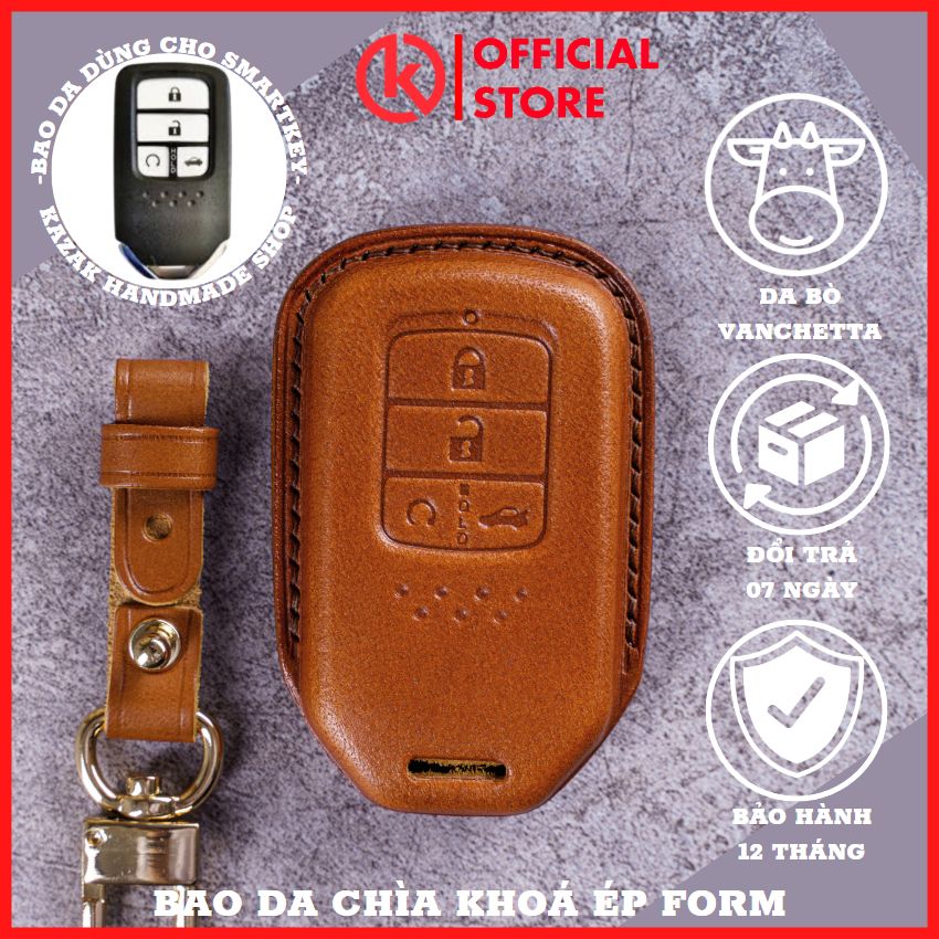 Bao da chìa khoá ép form smartkey ô tô honda civic rs city rs accord chìa khoá 4 nút bấm ốp chìa khoá da thật bọc chìa khoá xe ô tô nhiều mầu đồ da thủ công kazak hon-a4