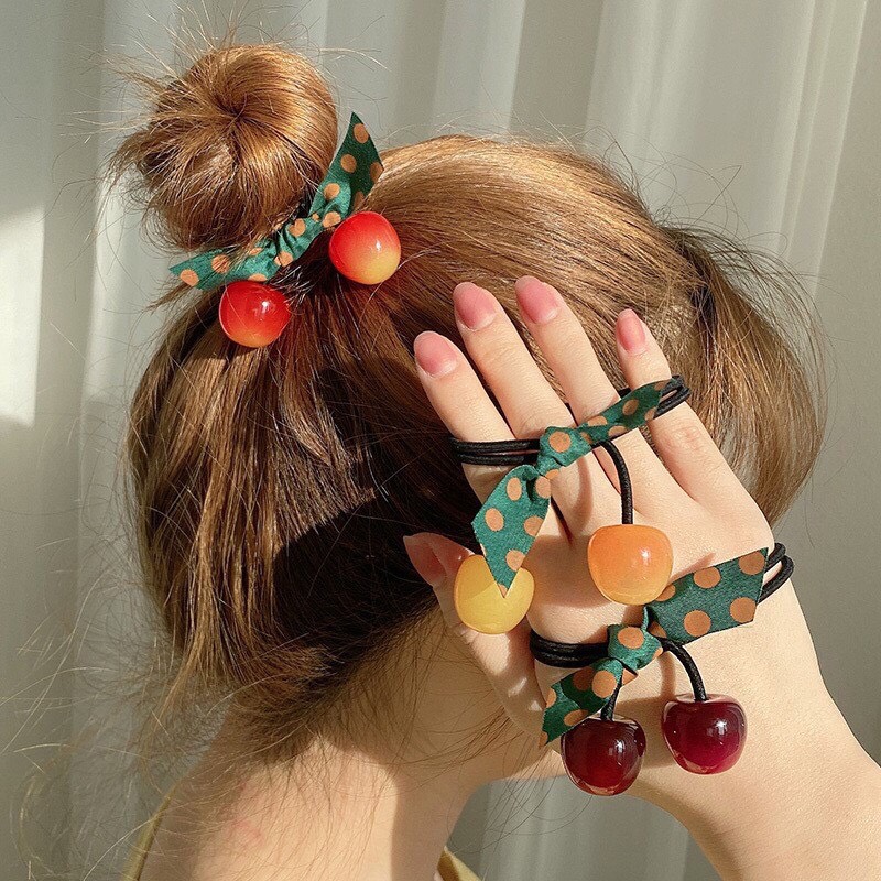 Dây Buộc Tóc Hình Quả Cherry đính nơ đơn điệu dễ thương - Mint's House