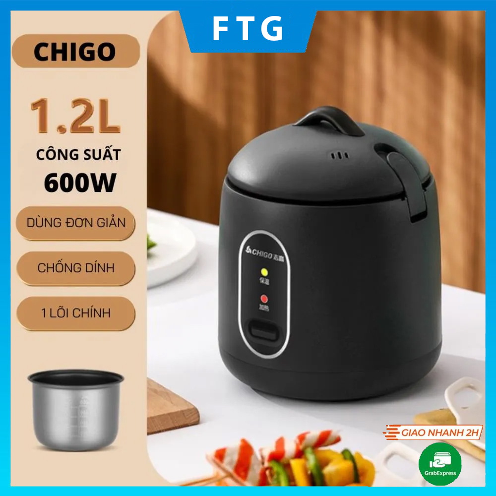 Nồi cơm điện Chigo 1,2L, nồi cơm mini nấu đa năng, nấu cơm, hầm cháo, hấp, xào, luộc an toàn, tiện lợi, thiết kế chống tràn hiện đại