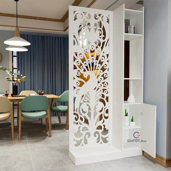 Vách ngăn liền kệ có tủ hình con công GTS328