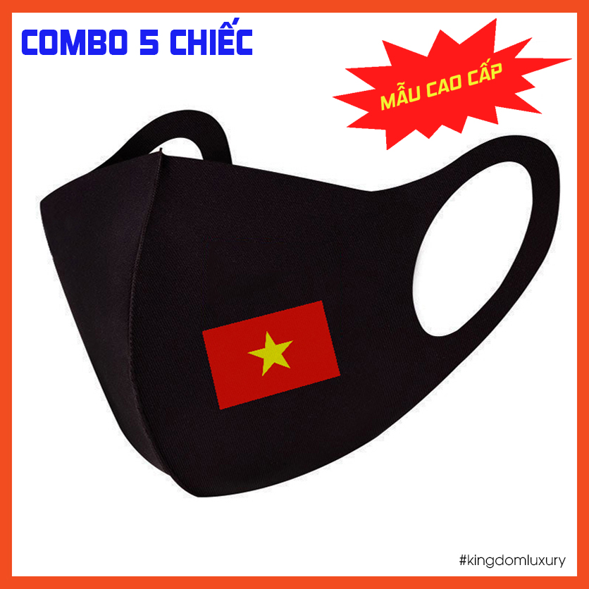 5 Chiếc Khẩu Trang Vải Su Kháng Khuẩn Màu Đen Cờ Đỏ Sao Vàng Việt Nam - Đội Tuyển Việt Nam Sử Dụng