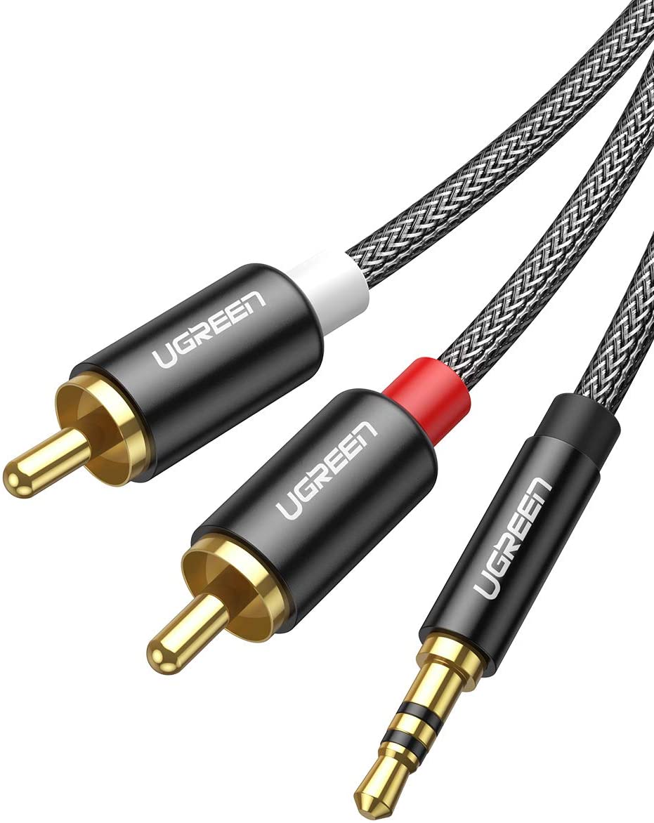 Cáp âm thanh audio 3.5mm ra 2 rca dài 2m bọc nylon ugreen 60241 cao cấp
