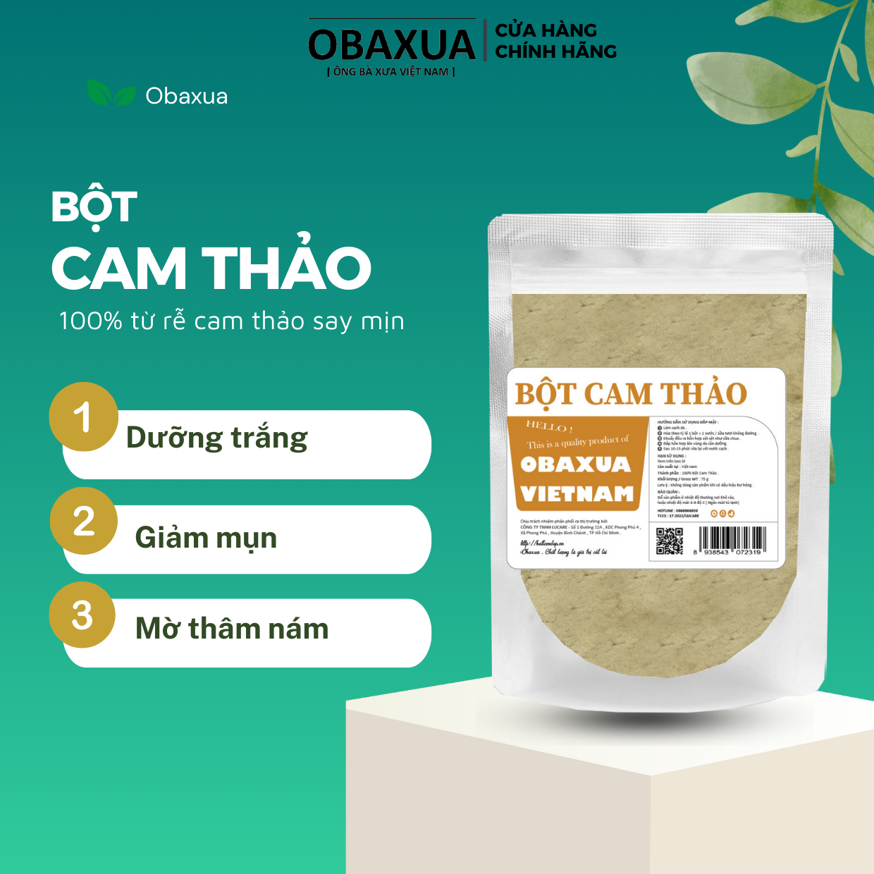 Bột Cam Thảo nguyên chất Obaxua 75Gr, 250Gr - mặt nạ đắp mặt giúp dưỡng Trắng Da Giảm Mụn dùng cho mặt và body