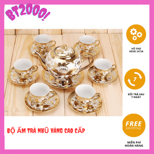 [GIAO NHANH 2H]Bộ ấm trà 6 ly hoàng gia nhũ vàng - Bộ tách trà cao cấp