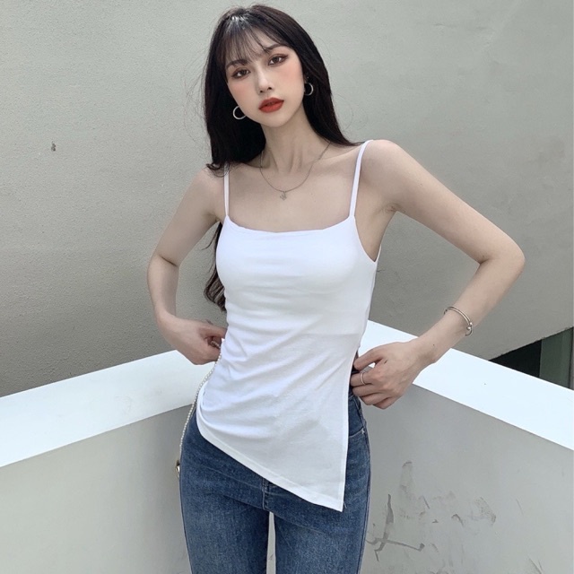 Áo thun nữ 2 dây xẻ tà xéo 1 bên, có mod ngực sẵn siêu đẹp 💯