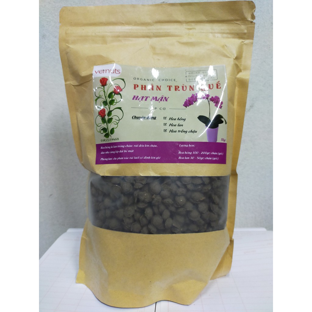 Phân trùn quế hạt mận cao cấp bổ sung Trichoderma & Amino Acid - Tan chậm - nhử rễ ,chống cháy đầu rễ cây