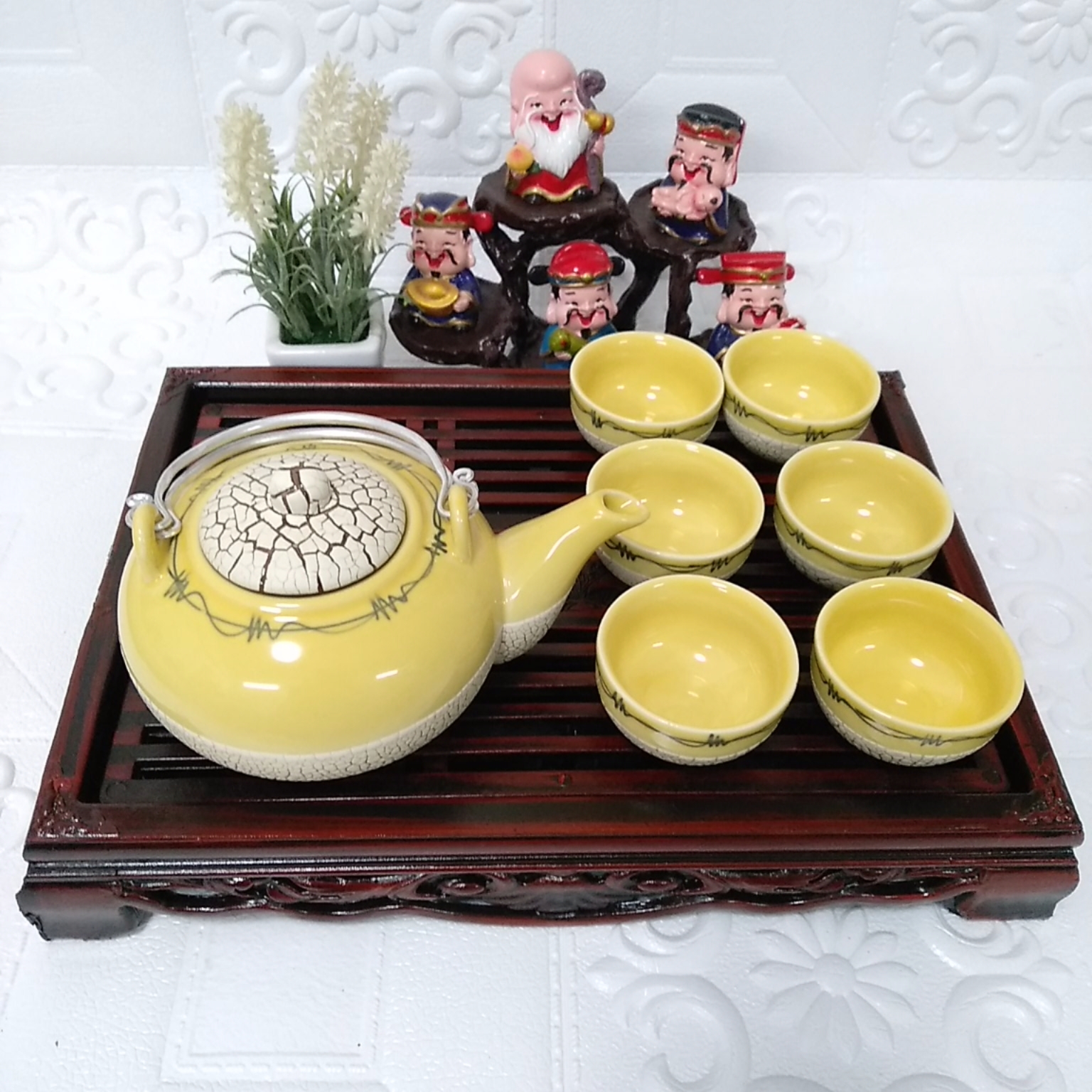 Bộ ấm chén men rạn Bát Tràng RT2 kèm khay