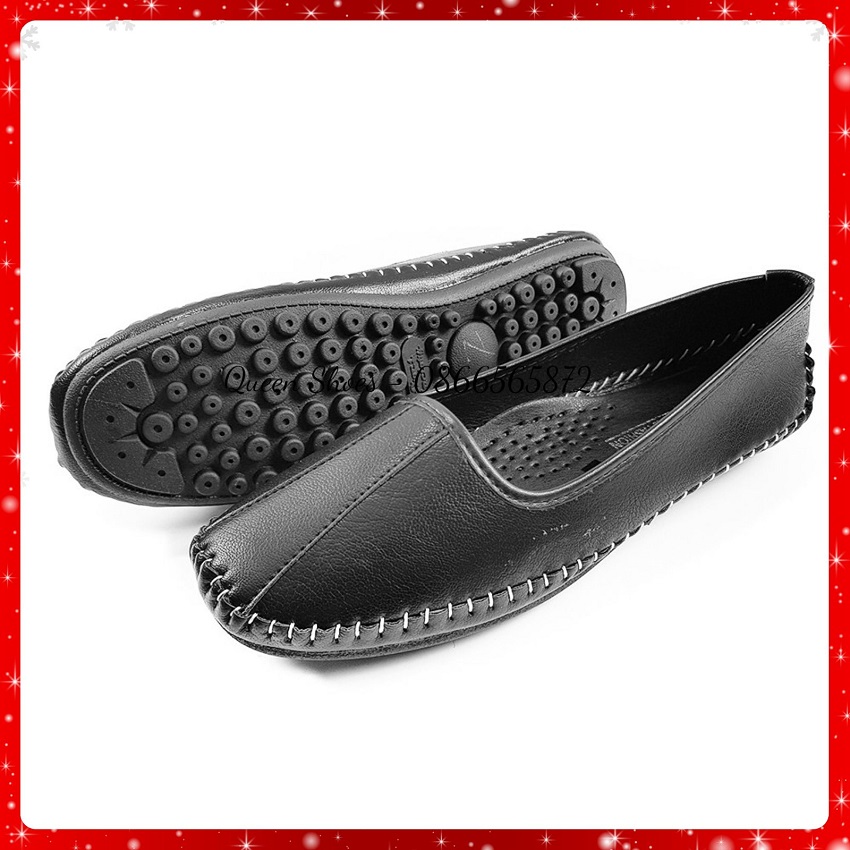 giày lười nữ, giày búp bê nữ đế bằng da mềm đế cao su đúc khâu viền đế