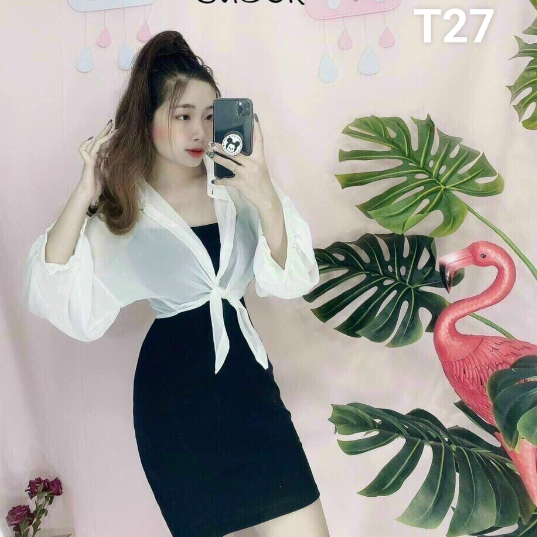 Đầm ôm body 2 dây kèm áo khoác nhẹ voan lụa cao cấp T27