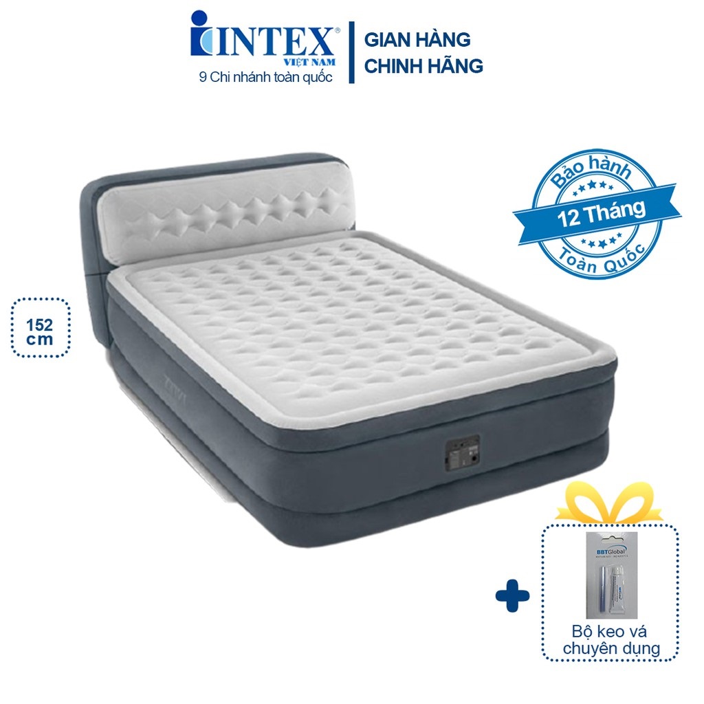 Giường hơi tích hợp bơm điện công nghệ mới có đầu giường INTEX 64448, Nệm hơi 2 người, nằm êm ái, hút/xả hơi tiện dụng - Bảo hành 12 tháng