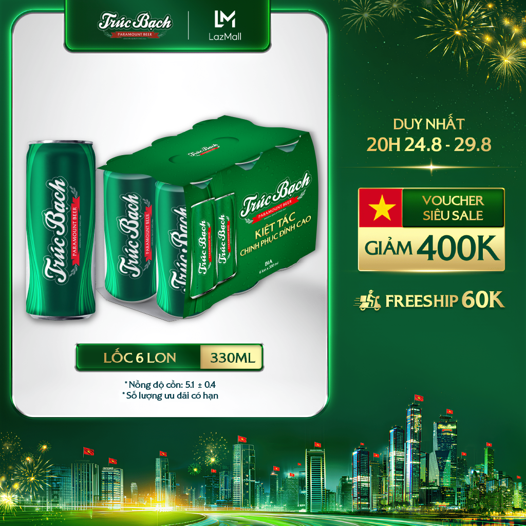 Lốc 6 lon bia trúc bạch - habeco
