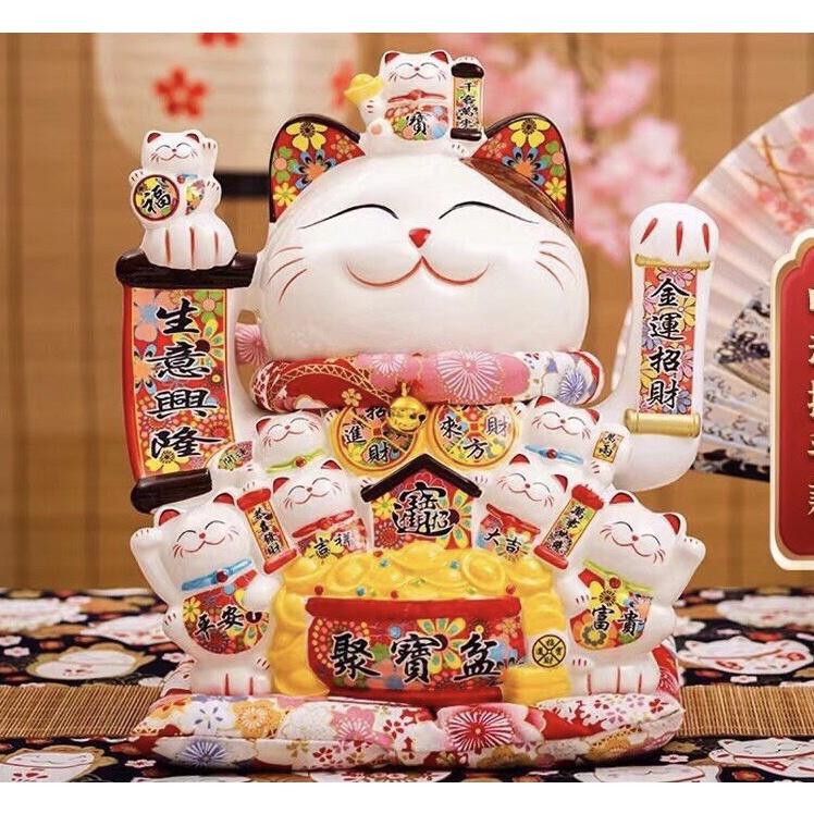 Mèo thần tài may mắn, tài lộc, vẫy khách, ngoắt khách, chiêu tài lộc 35cm