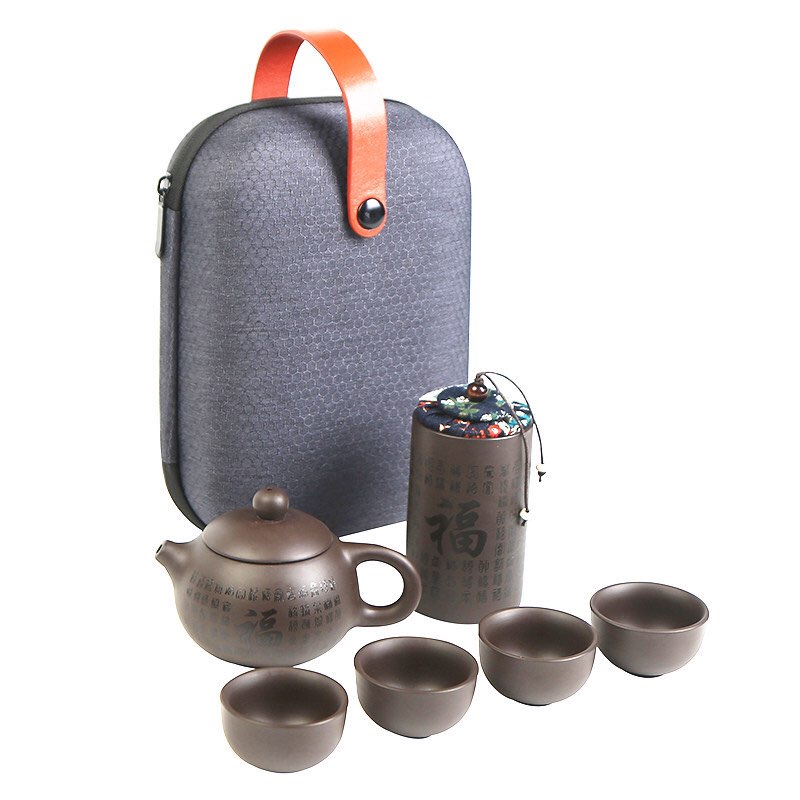 [ Mẫu mỚI in Chữ] Bộ bình trà KHẮC CHỮ TRỰC TIẾP lên Ấm có túi đựng đi du lịch + Tặng Kèm Khăn Lau Cao Cấp