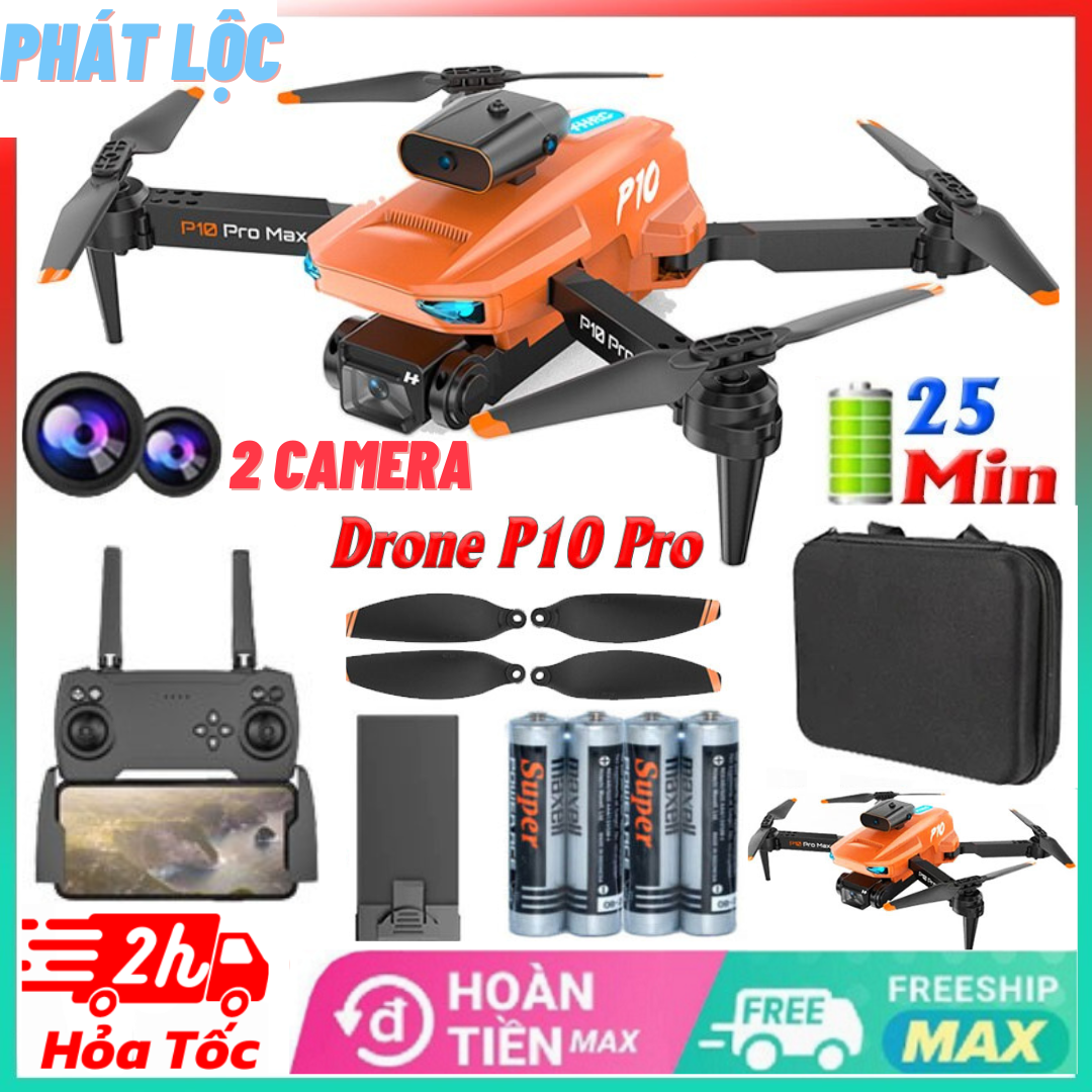 Fly cam Giá Rẻ Drone Mini P10 Pro Max Cảm Biến Va Chạm - Máy Bay Điều Khiển Từ Xa 4 Cánh - Máy Bay Flycam - Playcam - Flaycam - Play camera - Flycam có camera - Flaicam chất hơn f11 pro 4k, Mavic 2 Pro, l900 pro