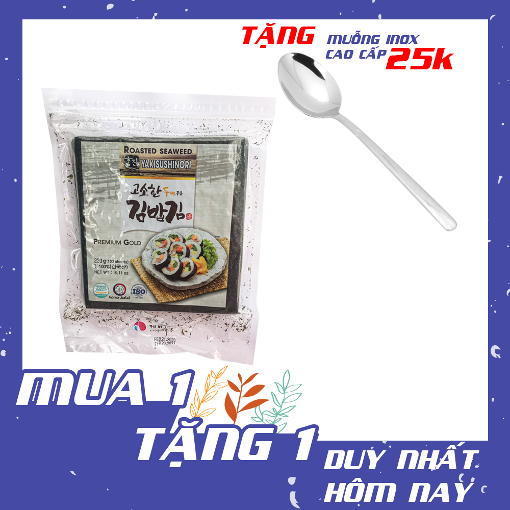 MUA 1 ĐƯỢC 2,  Lá kim rong biển cuộn cơm làm kimbap K-Food loại 100 lá Hàn Quốc, lá kim rong biển sấy khô ăn liền, thực phẩm chay giảm cân tốt cho sức khỏe, nguyên liệu làm kimbap sushi, đồ ăn vặt Hàn Quốc, hàng tốt Bảo Khanh