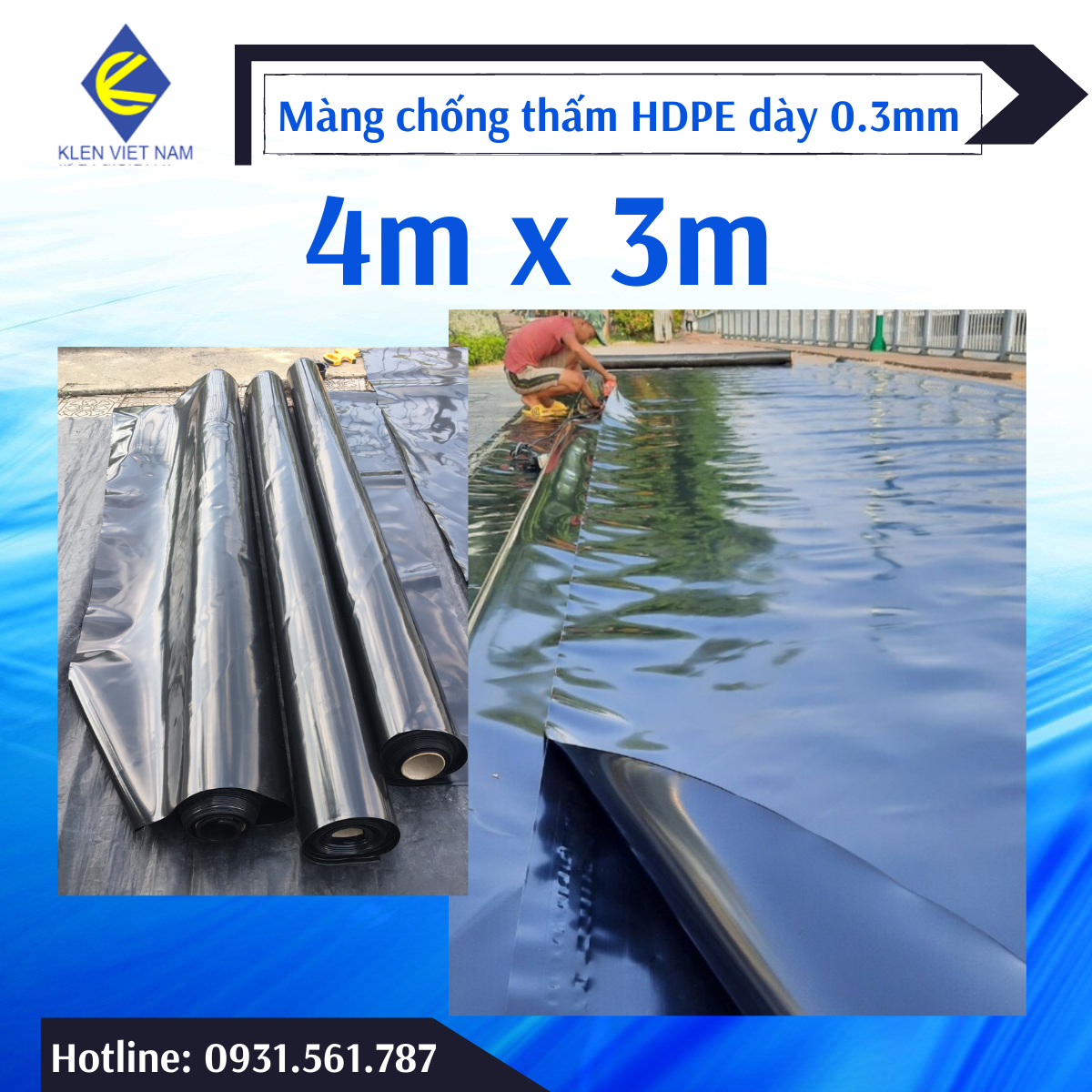 Bạt lót ao hồ chất liệu hdpe loại tốt dày 0.3mm khổ 4mx3m