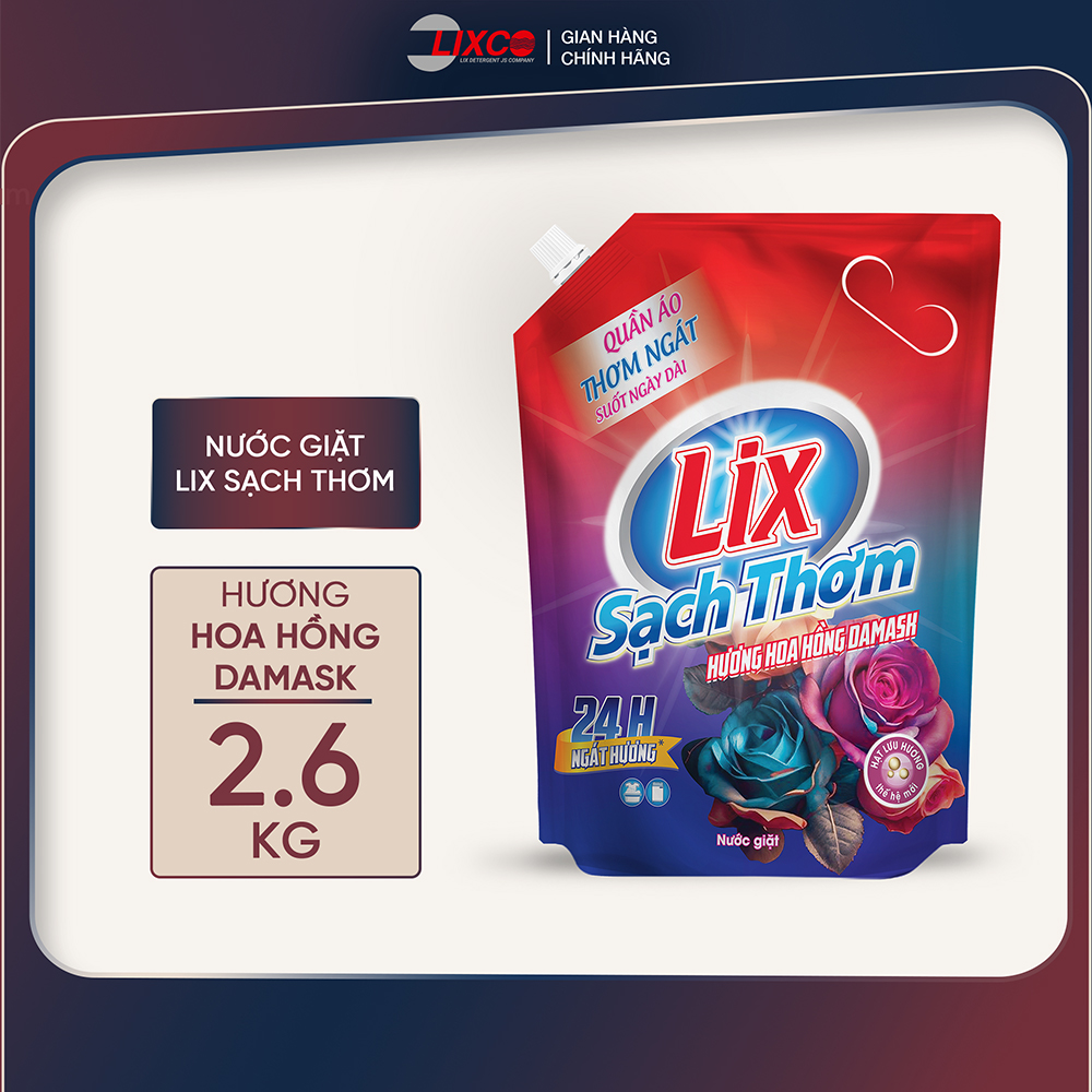 Nước giặt Lix sạch thơm hương hoa hồng Damask 2.6KG 18401- Lixco Việt Nam