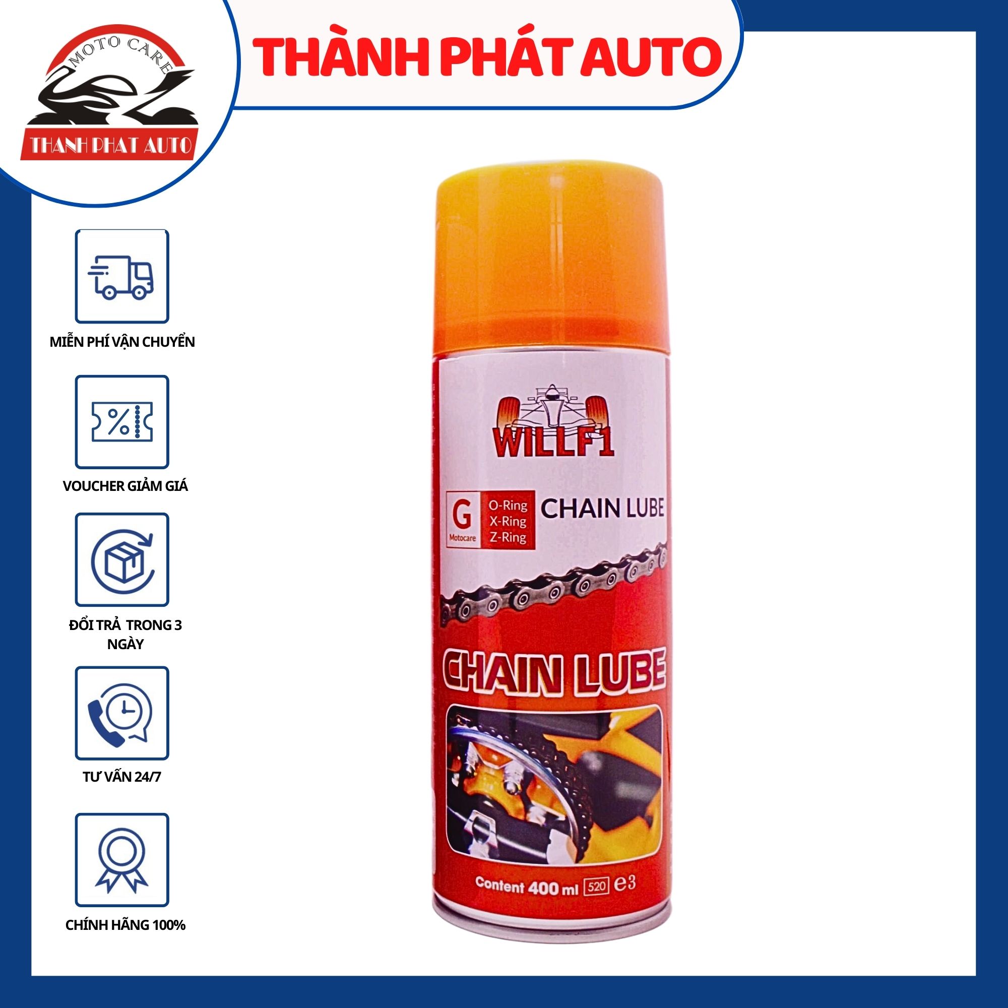 [HCM]Chai xịt dưỡng sên xe máy WILLF1 Chain Lube 400ml Chuyên dùng cho moto/ xe máy sên trần